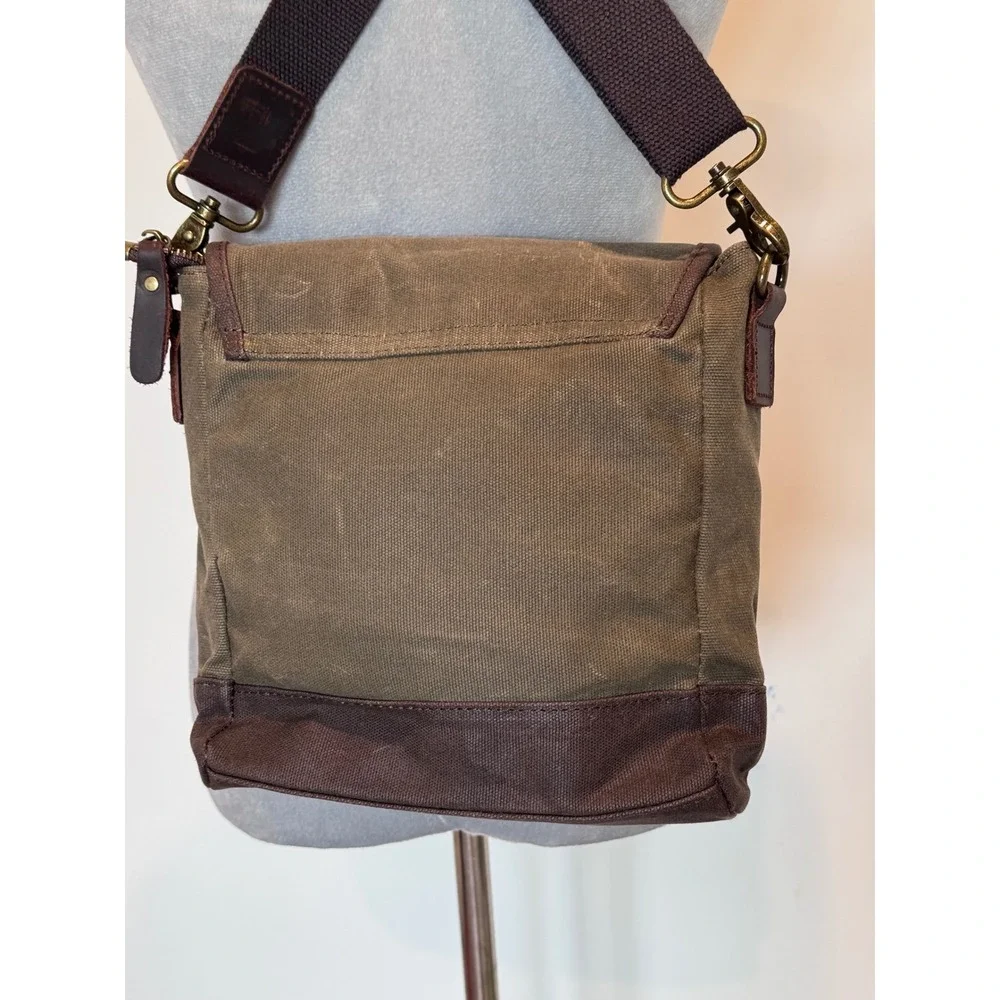Ducks Unlimited Waxed Canvas Messenger Crossbody Bag Olive Green Brown Hunting